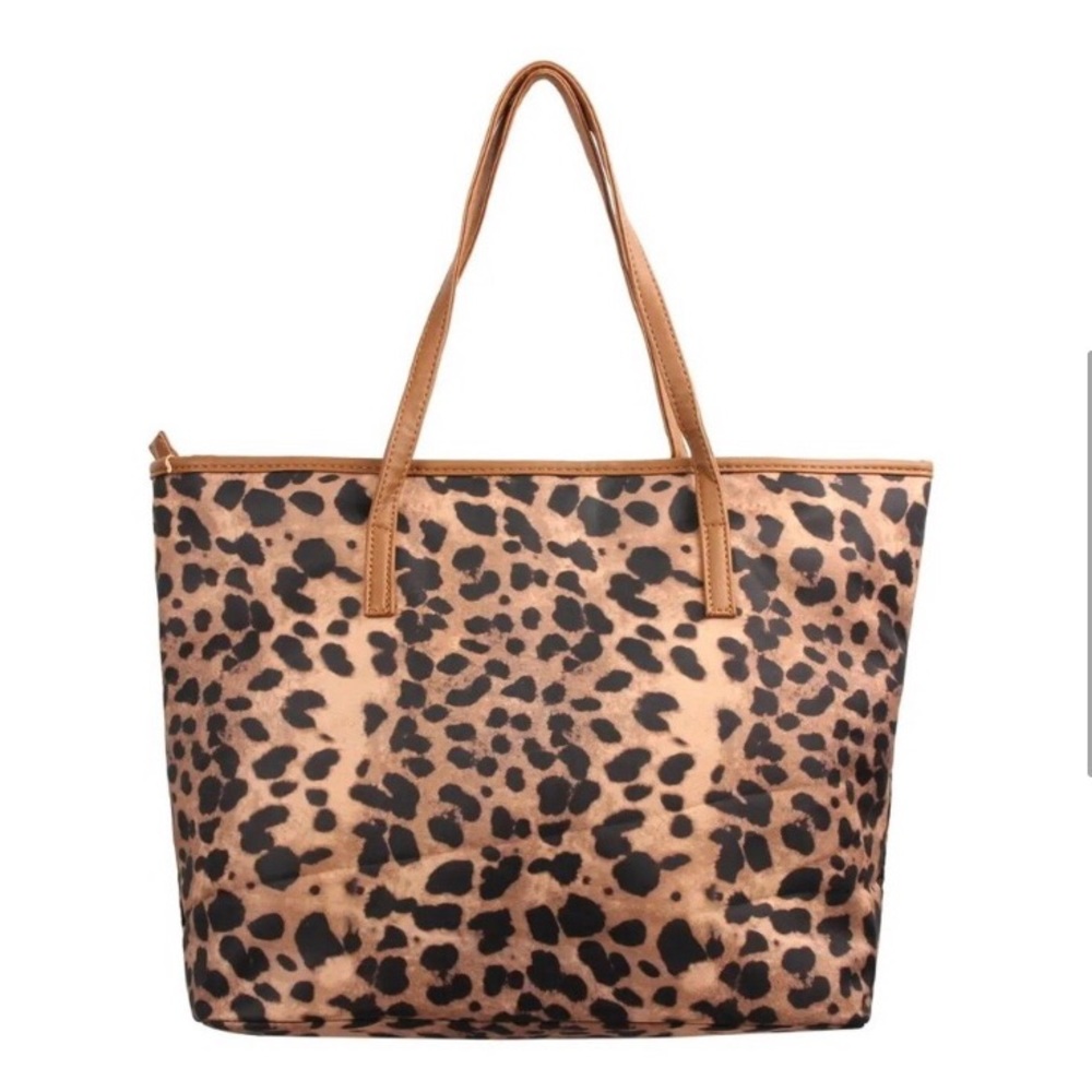 Leopard print fall winter women’s tote zippered everyday brown tan tote bag - Picture 3 of 6